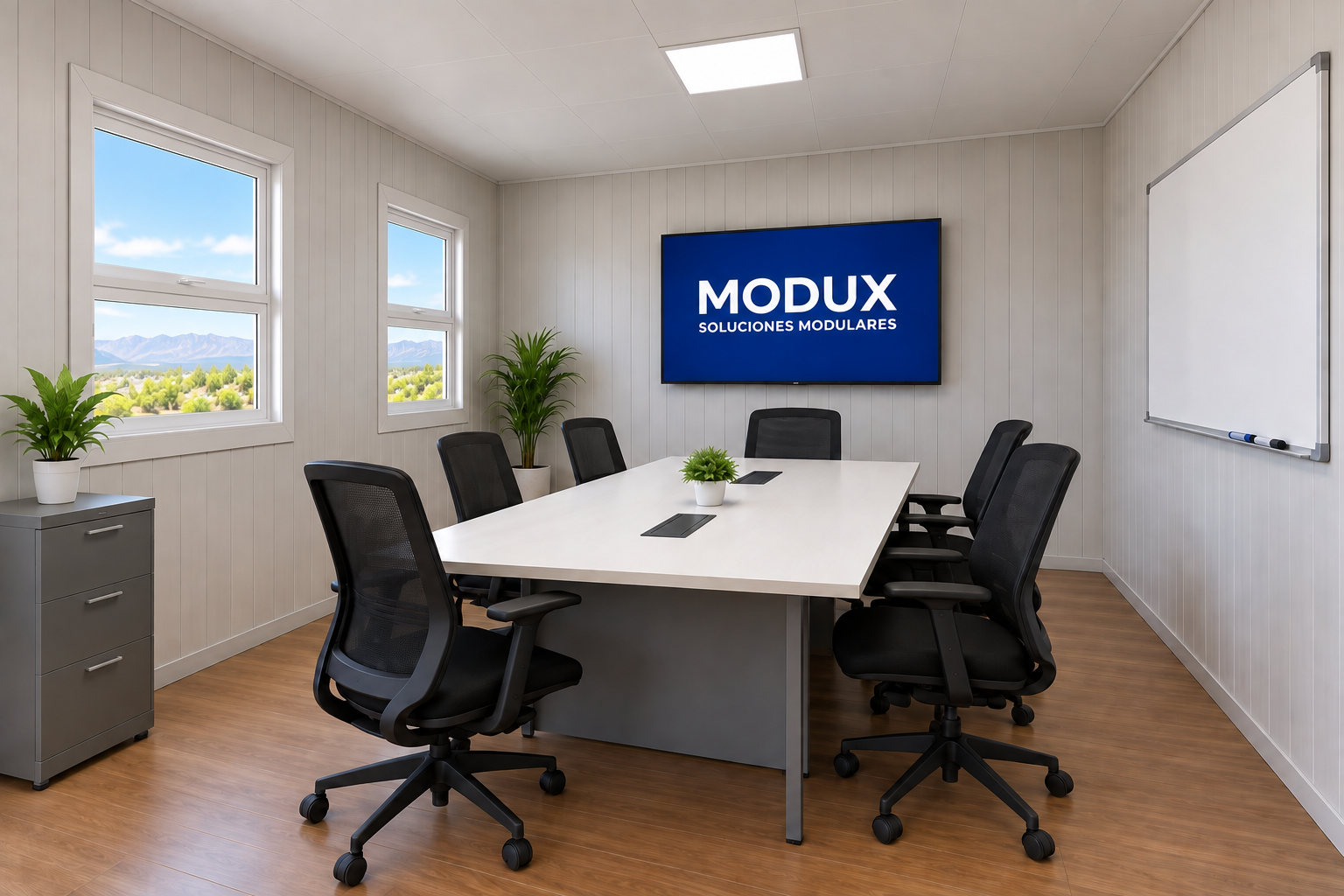 Interior de sala de reuniones modular MODUX